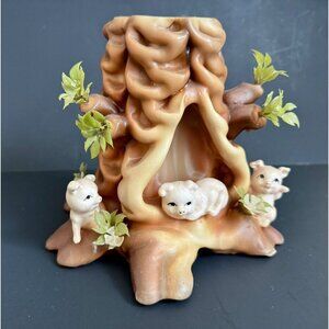 3 Little Pigs Boho Candle Decor Tree Stump Vintage 6” Large Log German Carved